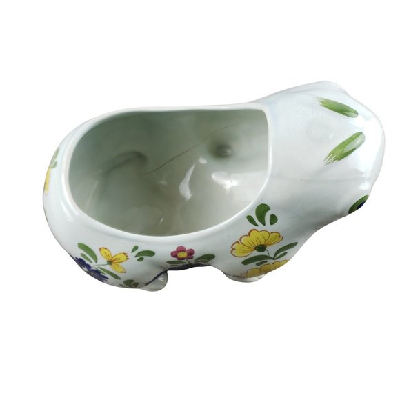 Este Italy Frog Planter Ceramic White Floral Hand Painted - Picture 5 of 10